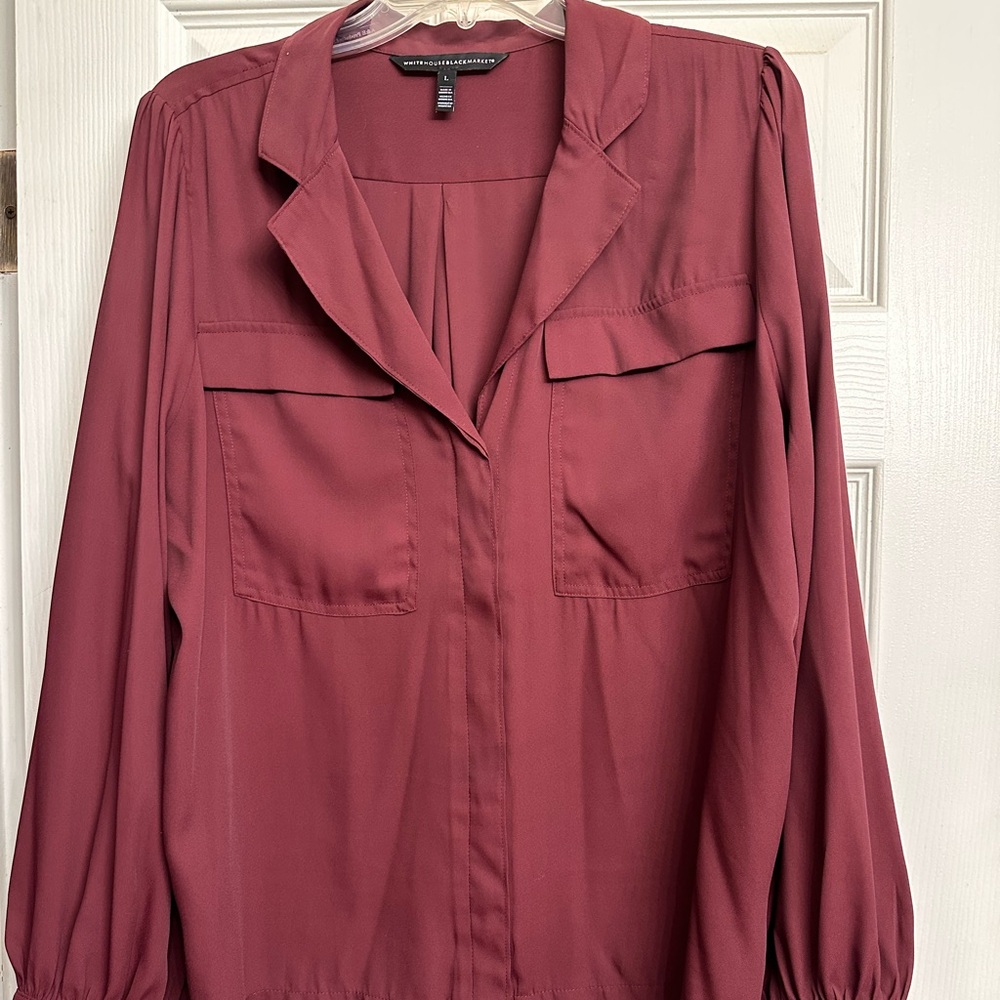 White House Black Market Burgundy Blouse WHBM